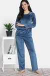 Zivame Knit Poly Velour Loungewear Set - Reflecting Pond — thumbnail 2
